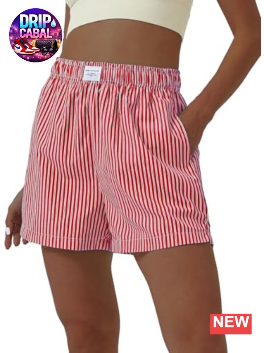 Women's Striped High Waisted Bermuda Shorts with Pockets